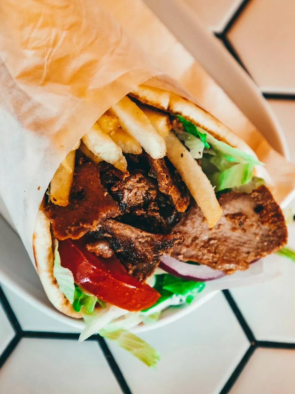 Doner kebab carved fresh at Harworth Express in Harworth